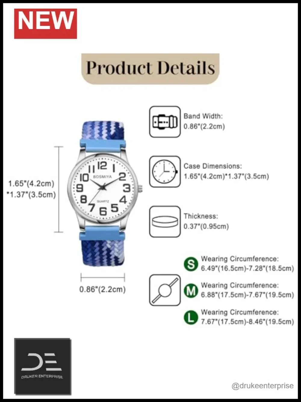 Analog Quartz Stretch Braided Band Wrist Watch with Arabic Numerals